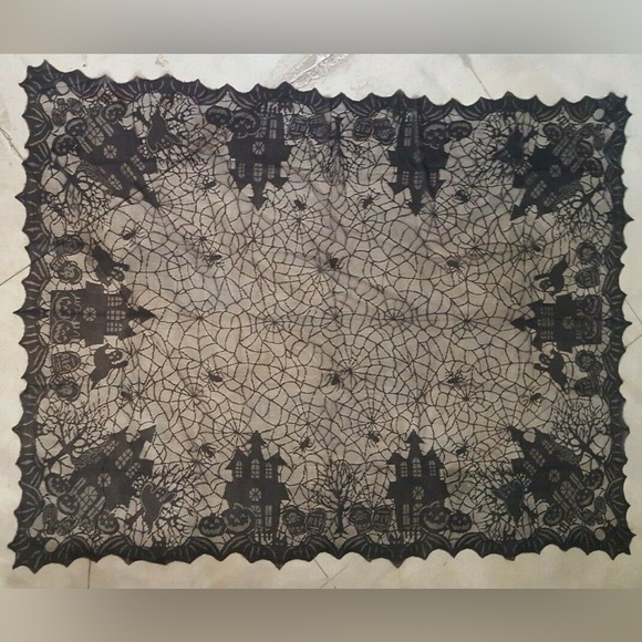 Holiday Home Halloween Lace Tablecloth Haunted House Design 60" X 84" - Picture 10 of 14